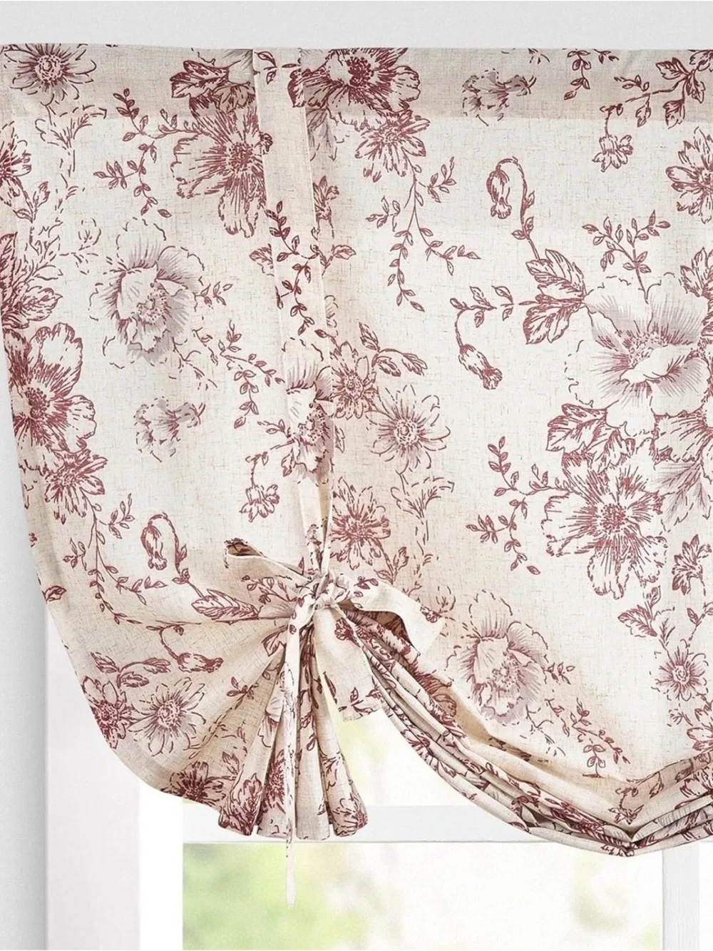 Floral Linen Blend Tie-Up Roman Shade Curtain Valance 42x45 Light Filtering